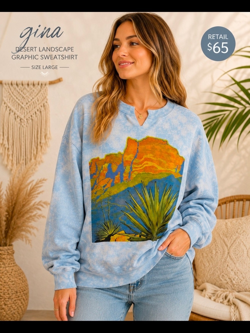 Gina Desert Landscape Graphic Sweatshirt Size Large Western Nature Girl
